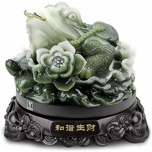 Feng Shui Money Frog Resin Statue, 6.9"L x 6.5"W x 6.9"H, Gold Color, Attract Wealth and Good Luck