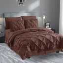 Valerian 8-Piece Pinch Pleated Comforter Set, Bed-in-a-Bag Silky Soft Set Includes Sheet Set with Storage Pockets, 8PC Pinch Pleated Comforter Twin/Twin XL, Brown