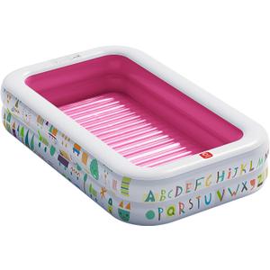 QPAU Kiddie Pool 65" x 39" Inflatable Pool for Kids & Toddlers, Ball Pit & Baby Pool with Soft Floor, Educational Alphabet & Number, Durable Outdoor Play Toys for Backyard & Indoor Fun (Pink)