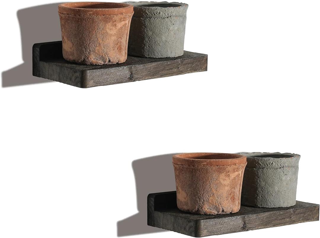 Freezing point Small Floating Shelves for Wall Set of 2 Natural Wood 8×4Inch Wall Shelf Mini Corner Shelf Decor Plant Display Mounted Kitchen Bathroom Bedroom Decorative Storage Tiny Stand, Brown 