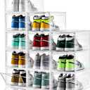 12 Pack Large Shoe Storage Box, Clear Shoe Storage Organizer with Magnetic Door, Stackable,Shoe Containers For Display Sneakers, Easy Assembly, Fit up to US Size 12, Clear