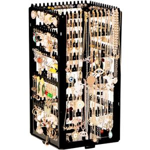 17Dec 360 Rotating Earring Holder Organizer Stand,5 Tiers Acrylic Jewelry Organizers and Storage,Stud Earring Organizers and Storage,212 Holes and 212 Grooves for Earrings Necklaces chain bracelet