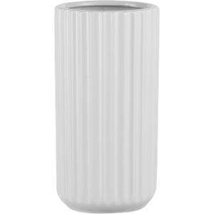 White Ceramic Vase for Flowers, Modern White Vase for Home Decor, Tall Ribbed Vase for Living Room, Office, Mantel, Bookshelf, Dining Table, 8inches  White  Cylinder 