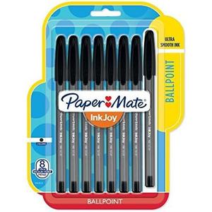Paper Mate InkJoy 100ST Ballpoint Stick Pens, Medium Point, Black Ink, Pack of 8