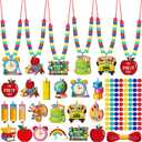 48 Sets Back to School Bead Necklace Crafts Kit Welcome First Day of School Craft Gifts Apple Bus Shape Beads DIY Necklace Supplies Party Favor