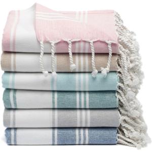 Cotton Turkish Beach Towel with Towels Oversized 36"x72" Pool Absorbent Extra Large Quick Dry Sand Travel Towel (Mix, 6 Pack)