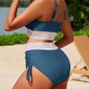 Women's High Waisted Bikini Sets Two Piece Tummy Control Swimsuit Color Block Bathing Suits (S)