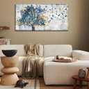 Kepgonegu Large Canvas Wall Art Blue Tree Golden Butterflies Picture Abstract Grey Graffiti Canvas Prints Ready to Hang for Living Room Bedroom Size 20x40