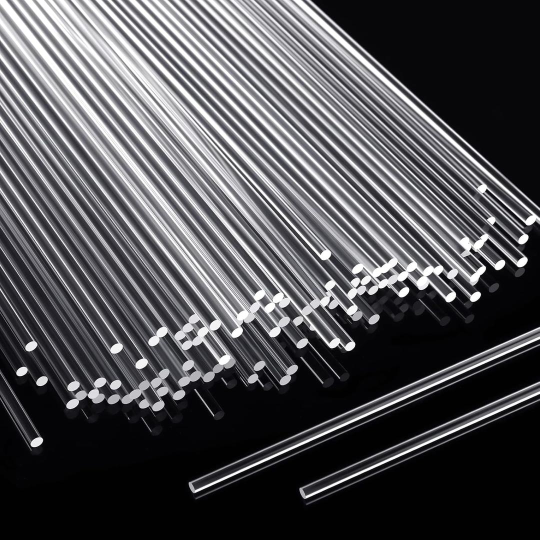Vicenpal 120 Pcs 10 Inch Clear Acrylic Rods 1/8 Inch Diameter Acrylic Dowel Rods Round Plastic Strip Cake Topper Sticks for DIY Crafts Party Decorations Gardening