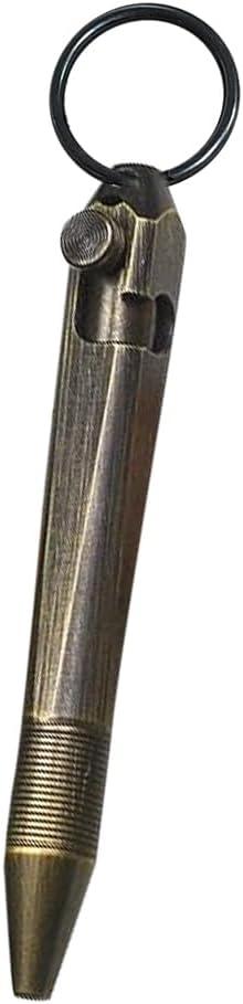 Mini Brass Bolt Action Pen with Quick-Release Keychain, Handmade EDC Pocket Pen, (QR Retro Black)