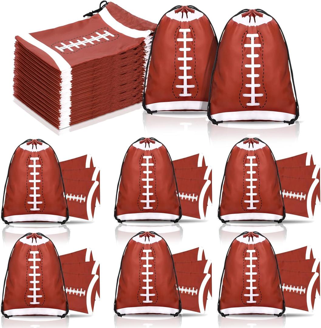 Berlune 48 Pieces Football Party Favors Drawstring Gift Bags 10 x 7 Inch Football Sports Goodie Bags Super Birthday Supplies Backpack Bulk Bowl for Gym Travel Party Storage Favors Supplies