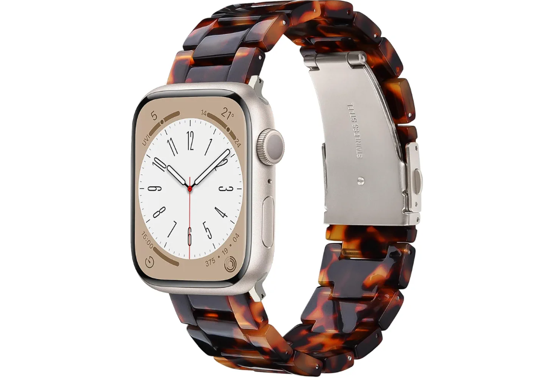 V-MORO Resin Band Compatible with Apple Watch Series 11/10/9/8/7 46mm 45mm 44mm 42mm Lightweight Fashion Strap for iWatch Ultra 49mm Series 6/5/4/3/2/1/SE with Metal Buckle Wristband Women Men(Tortoise)