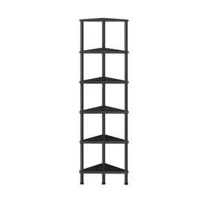 HOOBRO Corner Shelf Stand, Industrial 6-Tier Corner Bookshelf with Metal Frame, Bookcase, Plant Display Stand for Small Spaces, Living Room, Black BK36CJ01