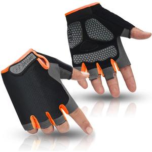 HuwaiH Bike Gloves for Men/Women, Cycling Gloves with Anti-Slip Shock-Absorbing Pad Half Finger Biking Bicycle Gloves (Large, Black/Orange)