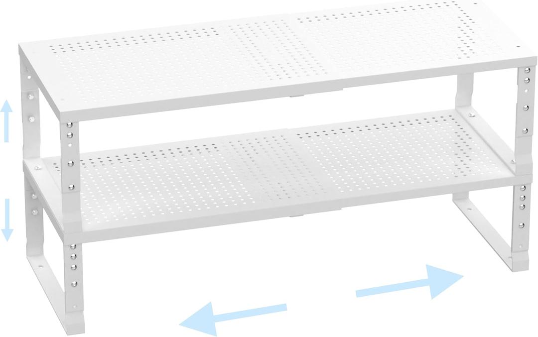 Cabinet Shelf,Expandable Adjustable Stackable Kitchen Organizer,for cabinets, Kitchens, countertops, bathrooms Shelf Organizer(2Packs/White,Large)