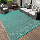 Outdoor Rug Carpet Waterproof 5x8 ft Patio Rug Mat Indoor Outdoor Area Rug for RV Camping Picnic Reversible Lightweight Plastic Straw Outside Rug for Patio Decor Decoration Boho Rug Turquoise White