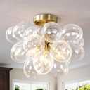 Mid Century Modern Semi Flush Mount Chandelier, Bubble Glass Ceiling Light, 16in