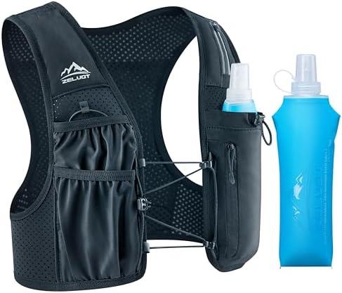 Zelvot Running Vest for Women Men, USA Original Patent, Adjustable Chest Straps Running Hydration Vest with 500ml Soft Flask, Lightweight Reflective Hydration Backpack for Marathon, M/L