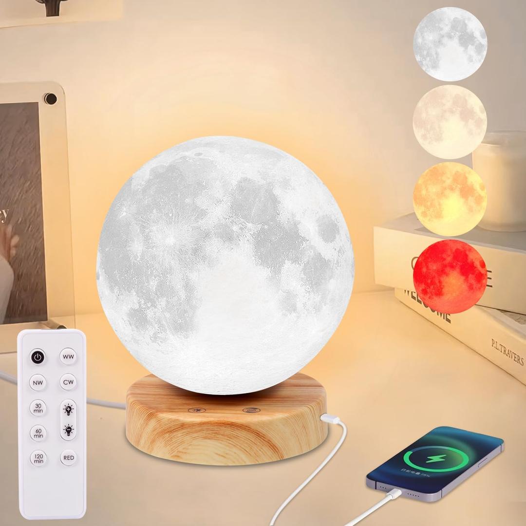 Finezeal Light Therapy Lamp  10000 Lux Full Spectrum Sun Lamp, 3 Color Temperatures & 670nm Red Light, Touch/Remote Control, Stepless Dimming, USB Phone Charging, Moon Sunlight Lamp for Home Office