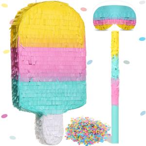Summer Ice Cream Pinata Party Supplies - Includes Stick, Blindfold, Confetti - 16.1 x 7.9 x 3.2 Inches