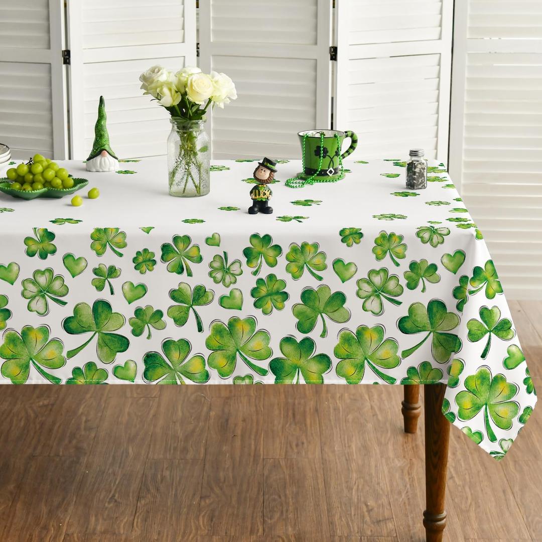 Horaldaily St. Patrick's Day Rectangular Tablecloth 60120 Inch, Watercolor Shamrock Washable Table Cover for Party Picnic Dinner Decor (Green)