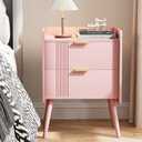 Aenuert Nightstand Modern Bedside Table with 2 Storage Drawer, Small Night Stand, Wooden Sofa Side Table for Bedroom,Study Room and Small Spaces (Pink)