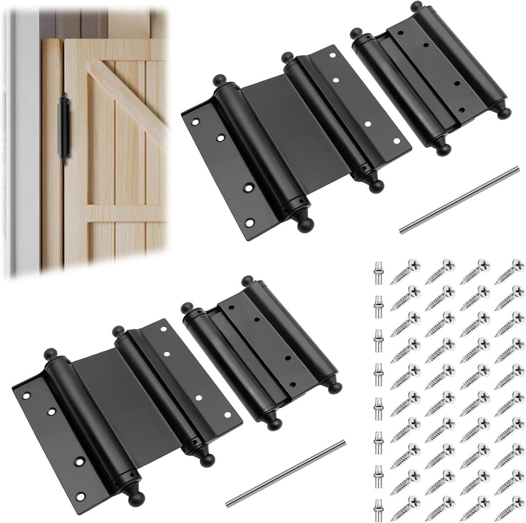 3" Double Action Spring Hinges, 4 Pack Self Closing Door Hinges for Indoor/Outdoor Saloon Cafe Pub Swinging Doors, Cold Rolled Steel, Including Pins and Screws