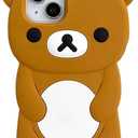 Ultra Thick Soft Silicone Case for Apple Teddy Bear Animal 3D Cartoon Japanese Cute Lovely Adorable Kawaii Kids Girls Women (Brown, for iPhone 16 Pro Max)