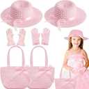 Zhanmai 6 Pcs Girls Tea Party Hats Accessories Set Kids Tea Party Bonnets Hats and Gloves Purses for Girls Dress up Favors
