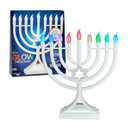 LED Electric Blue Hanukkah Menorah with Special Effects - Battery/USB Powered, Star of David, 4 Lighting/Blinking Modes, Large LED Bulbs, Chanukah Traditional Electric Menorahs - White