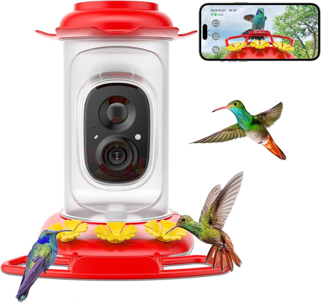 Hummingbird Feeder with Camera, 2.5K QHD, AI Identify 11000+ Bird, Featuring AI Auto-Capture and Motion Detection, IP65 Waterproof, Birds Watching Gift