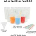 C CRYSTAL LEMON 100PCS Drink Pouches with Side Straw Port, Resealable Drink Bag Set with Straws & Funnel, 17oz Clear Beverage Pouches for Juice, Smoothies, Cocktails & Slushies