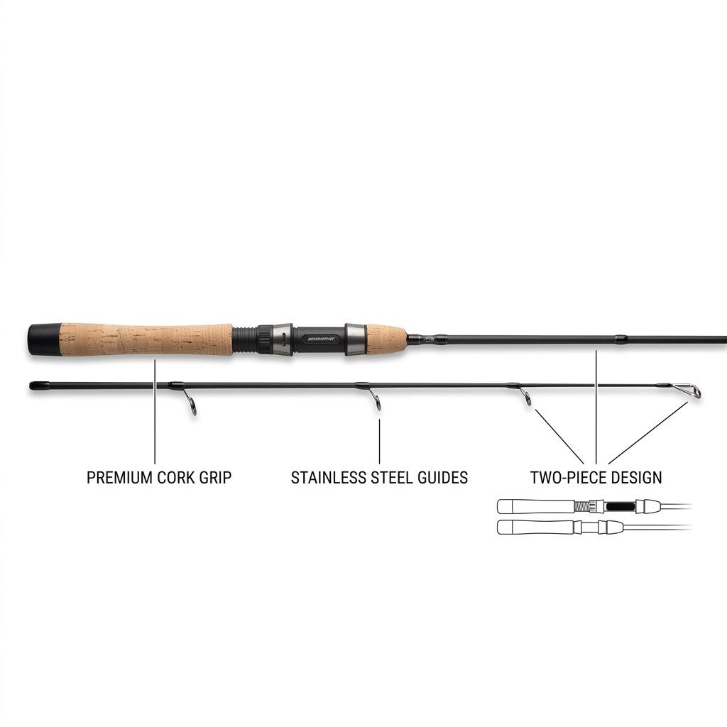 2-Piece Medium Action Spinning Fishing Rod – Premium Cork Handle & Stainless Steel Line Guides, Size 65 inch