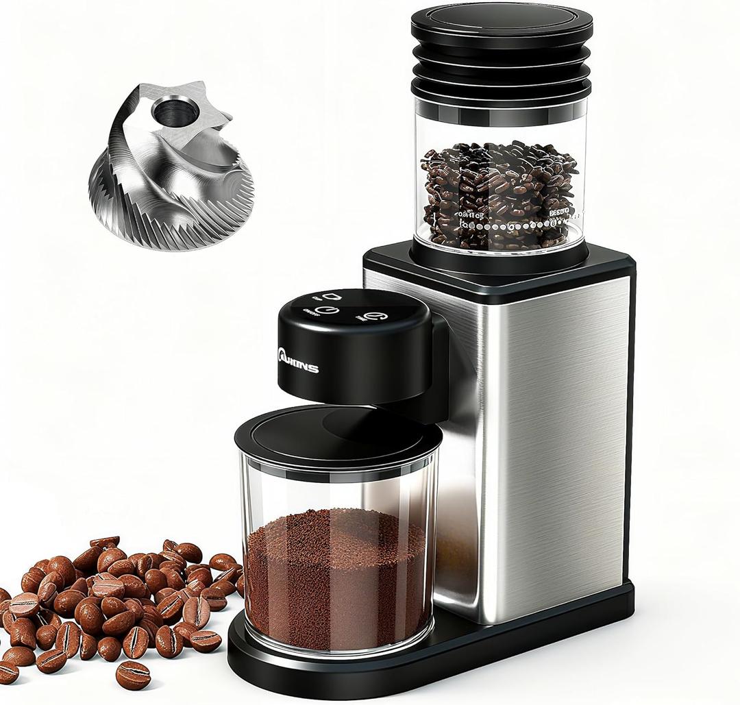 Conical Burr Coffee Grinder: Electric 200W 25-Setting - Adjustable for Espresso French Press Drip with Expandable Bean Hopper Low Noise Compact Design