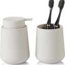 YAUKPH Matte Beige Bathroom Accessories 2 Piece Set Plastic Soap Dispenser and Toothbrush Holder for Modern Bathroom Decor
