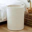 72L Woven Laundry Hamper,Cotton Tall Wicker Laundry Basket for Blankets,Clothes,Pillows,Toys,Shoes Large Laundry Bin White