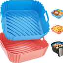 Air Fryer Silicone Liners Square 2 Pack 7.1 Inch Airfryer Liners 4-7 QT Reusable Air Fryer Liners Silicone Pot Oven Liner Baking Tray, Air Fryer Basket Silicone Mat Bowl Air Fryer Accessories Kitchen (Pink +Blue)