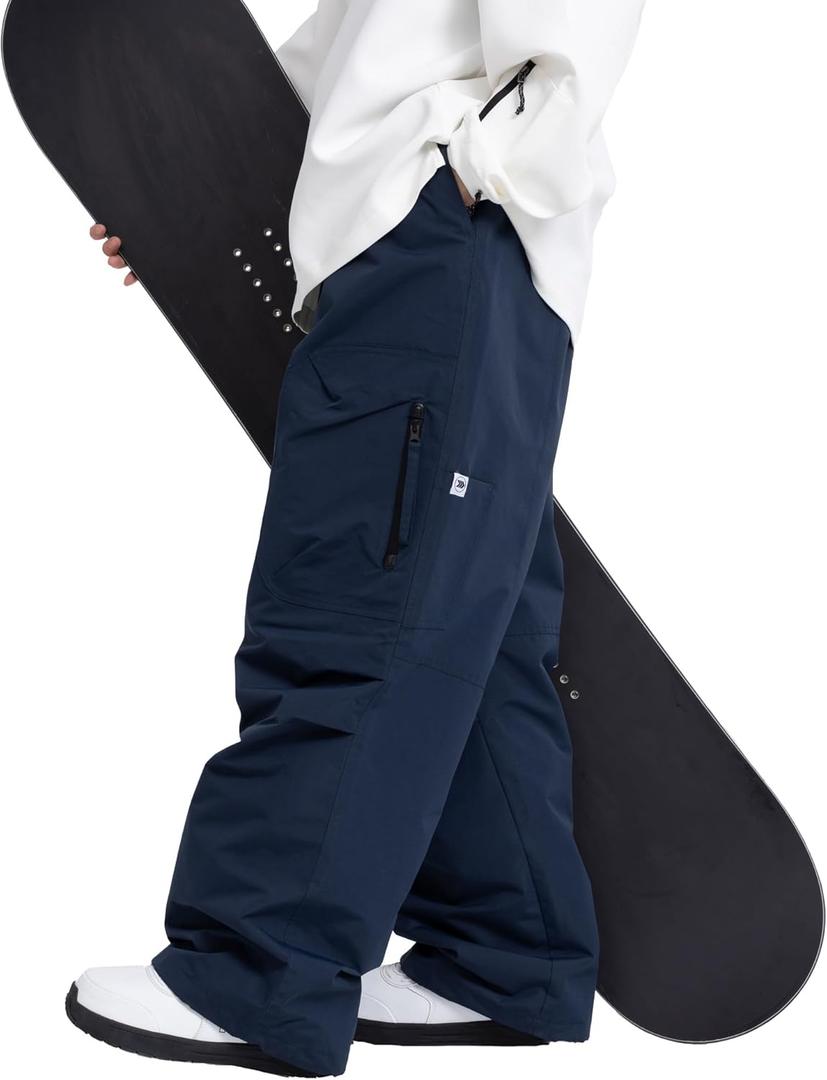 SNOWVERB Baggy Ski Pants Waterproof Insulated Snowboard Cargo Pants Loose Fit Winter Outdoor Hiking Snow Pants Men Women (Navy), L