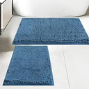 Bathroom Rugs Sets 2 Piece, Ultra Soft Non Slip Absorbent Chenille Toilet, Quick Dry Plush Bath Mat, Machine Washable Bath Rugs Set for Tub, Shower, and Bathroom(24x16 + 30x20, Black)