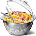 INNOVATIVE LIFE Large Salad Bowl with Ice Chiller Base and Lid, Kitchen Refrigerated Veggie Tray with Two Long Spoons, Party Platters for Food, Clear