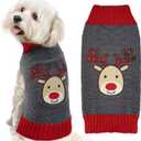 Dog Christmas Sweater Xmas Pet Clothes Cute Gray Reindeer Holiday Puppy Cat Costume New Year Gifts for Small Medium Large Dogs Jumpers (S, Gray Reindeer) (B-Grey Reindeer)