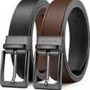 CHAOREN Mens Belt 1 Piece  Leather Reversible Belt Men for Dress Pants - Single Belt, 2 Colors (36"-38"waist Adjustable, Black/Dark Brown)