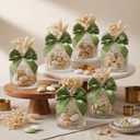 Honeydak 12 Sets Glass Candy Jar with Lids Elegant Crystal Decorative Candy Dish Candle Holders for Guests with Dried Flowers Bows Organza Bags for Wedding Engagement Baby Shower Party Favors(Green)