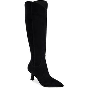 Coutgo Womens Wide Calf Knee High Boots Kitten Heel Pointed Toe Tall Boots Side Zipper Fall Winter Shoes (9, Black)