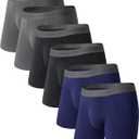 DAVID ARCHY Mens Underwear Boxer Briefs Breathable Soft Moisture-Wicking with Fly Underwear for Men Multipack (B, Black/Dark Gray/Navy Blue-6.5"in 6 Pack)