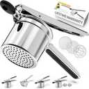 Potato Ricer, Ricer for Mashed Potatoes, 3 Interchangeable Discs Potato Masher Stainless Steel for Fluffy Mashed Potatoes, Heavy Duty Spaetzle Maker with Silicone Handle, for Gnocchi Spaghetti (Black)