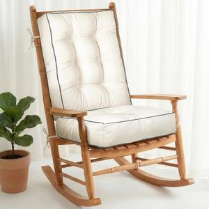 1 MIDDLE ONE Rocking Chair Cushion Outdoor Indoor, Memory Foam Replacement Rocking Chair Pads, Set of Thicken Seat & Back Cushions with Ties for Rocker (Cream, 22"X17"/17"X17")