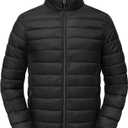 Lightweight Puffer Jacket Packable Water-Resistant Quilted Padded 4 Pockets Winter Insulated Thermal Puffy Coat (Large, Black)