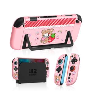 Dockable Case for Nintendo Switch 2 - Cute Kawaii Cartoon Design Soft TPU Grip Cover for Joy-Con PK Bear Cat PC for Switch 2 Protective Case 2025 for Girls Boys Teens