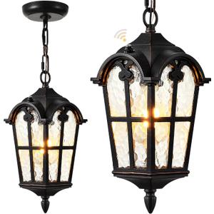 Vintage ORB Dusk to Dawn Pendant Light Fixtures, 1 Pack Porch Lights Outdoor with Adjustable Chain, Outdoor Chandelier for Porch, Aluminum Waterproof Hanging Exterior Lighting for Front Patio